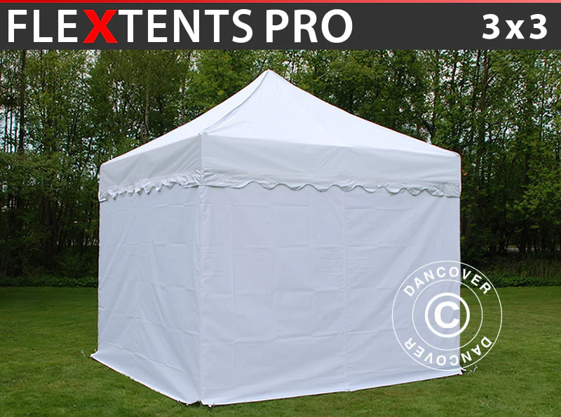 Faltzelt FleXtents PRO "Wave" 3x3m Weiß, mit 4 Seitenwänden – Image 2