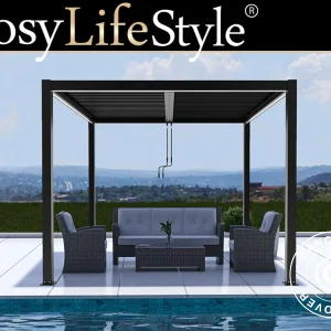 Bioklimatische Pergola pavillon San Pablo Alu+, 3x3m, Schwarz