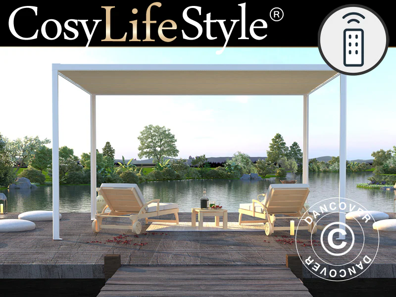 Pergola Pavillon San Fernando, 4x4m, Weiß/Beige